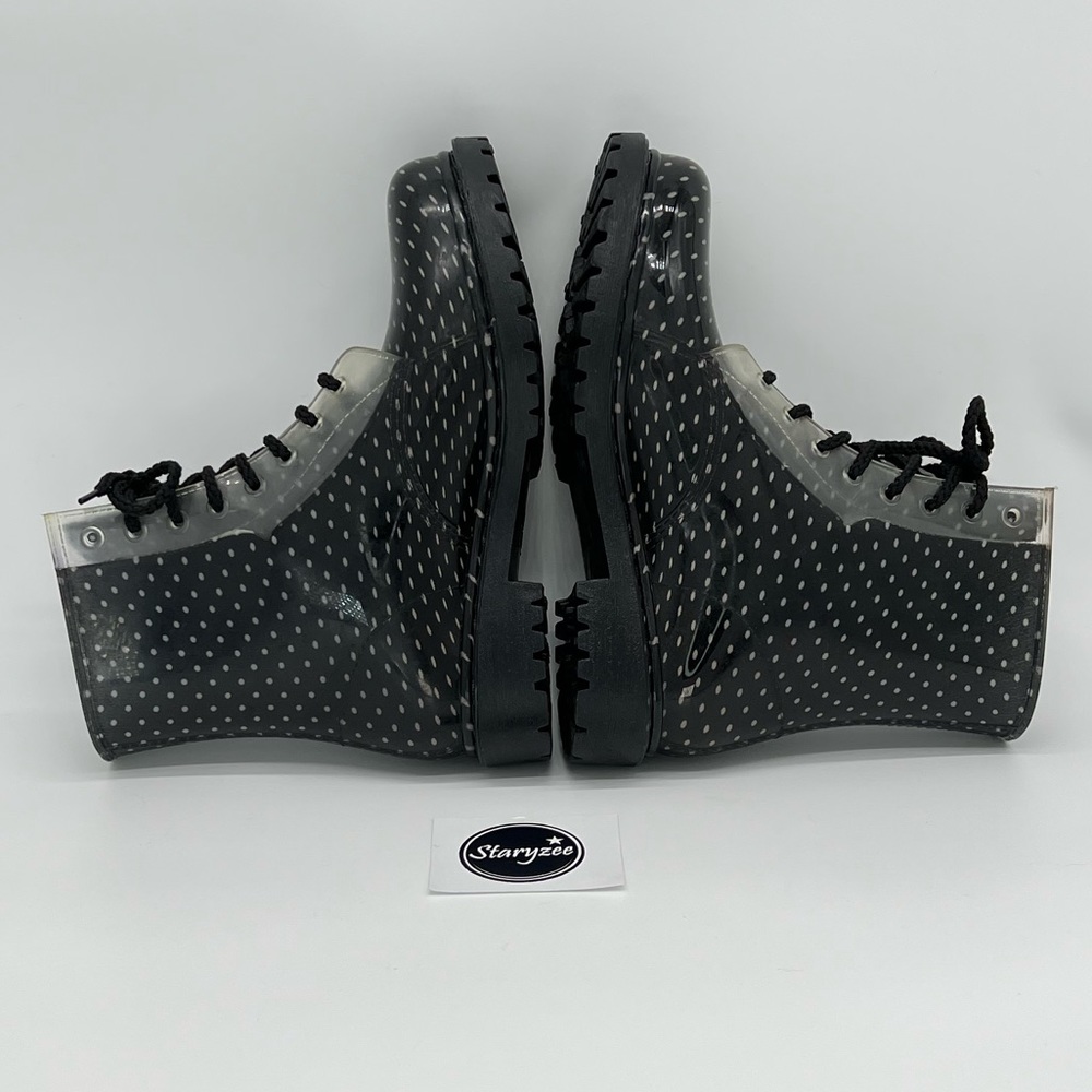 Dirty Laundry Black w/ White Polka-Dots Rain Boots Size 10 - Picture 6 of 9